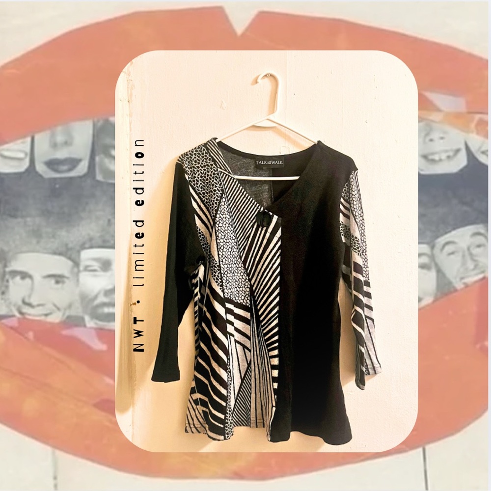 🆕🎉parsley& sage black & gray color block abstract geometric print button sweater